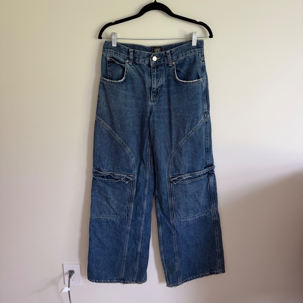 BDG Urban Outfitters Skater Baggy Wide Leg Cargo Jeans Blue Denim 26